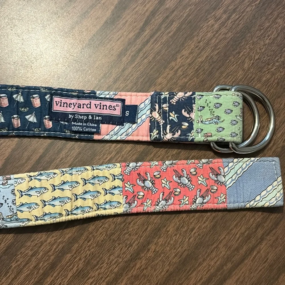 LAST CHANCE Vineyard Vines Patchwork Belt Small Canvas Pink Blue Nautical Whale